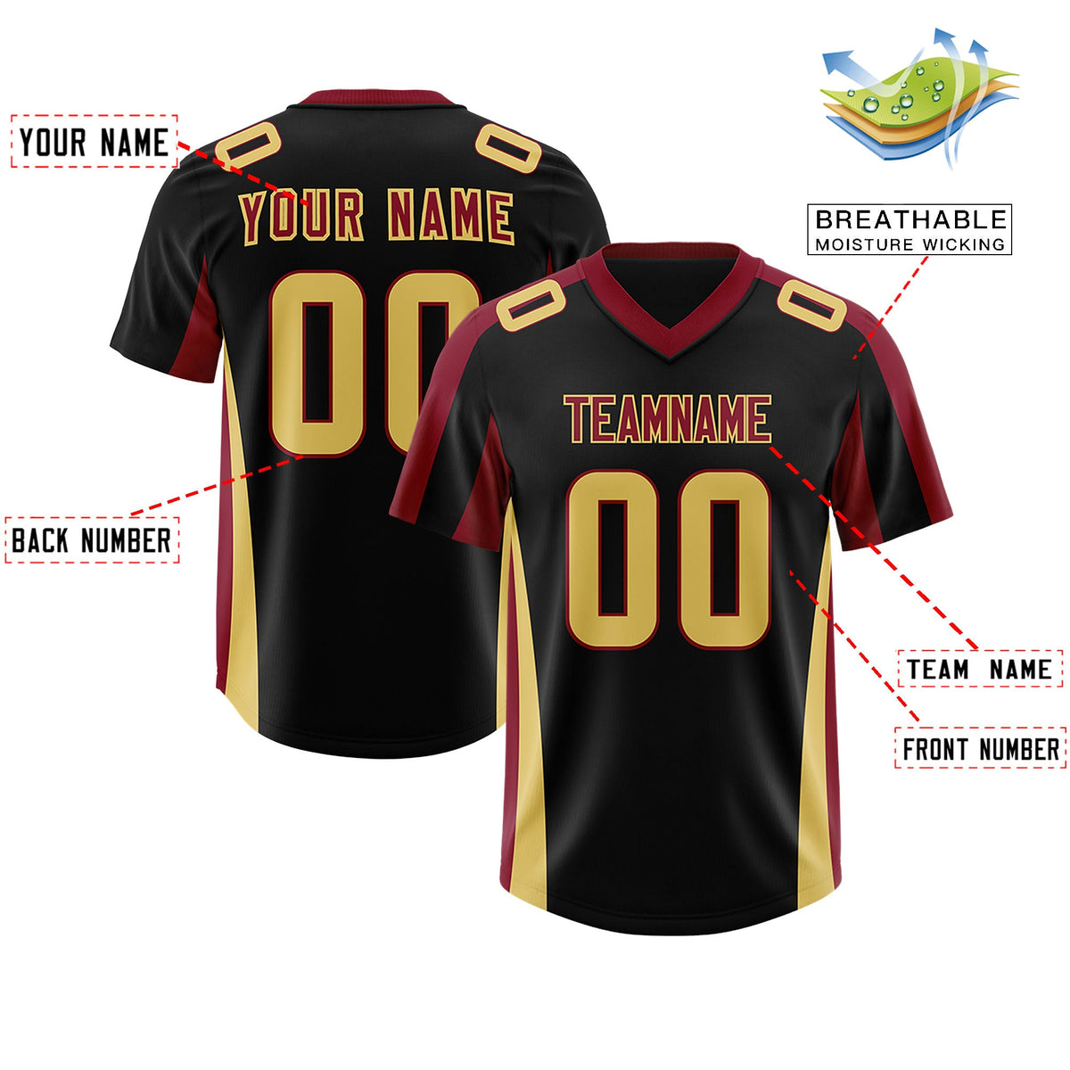 Custom Black Crimson Side Stripe Pattern Authentic Football Jersey