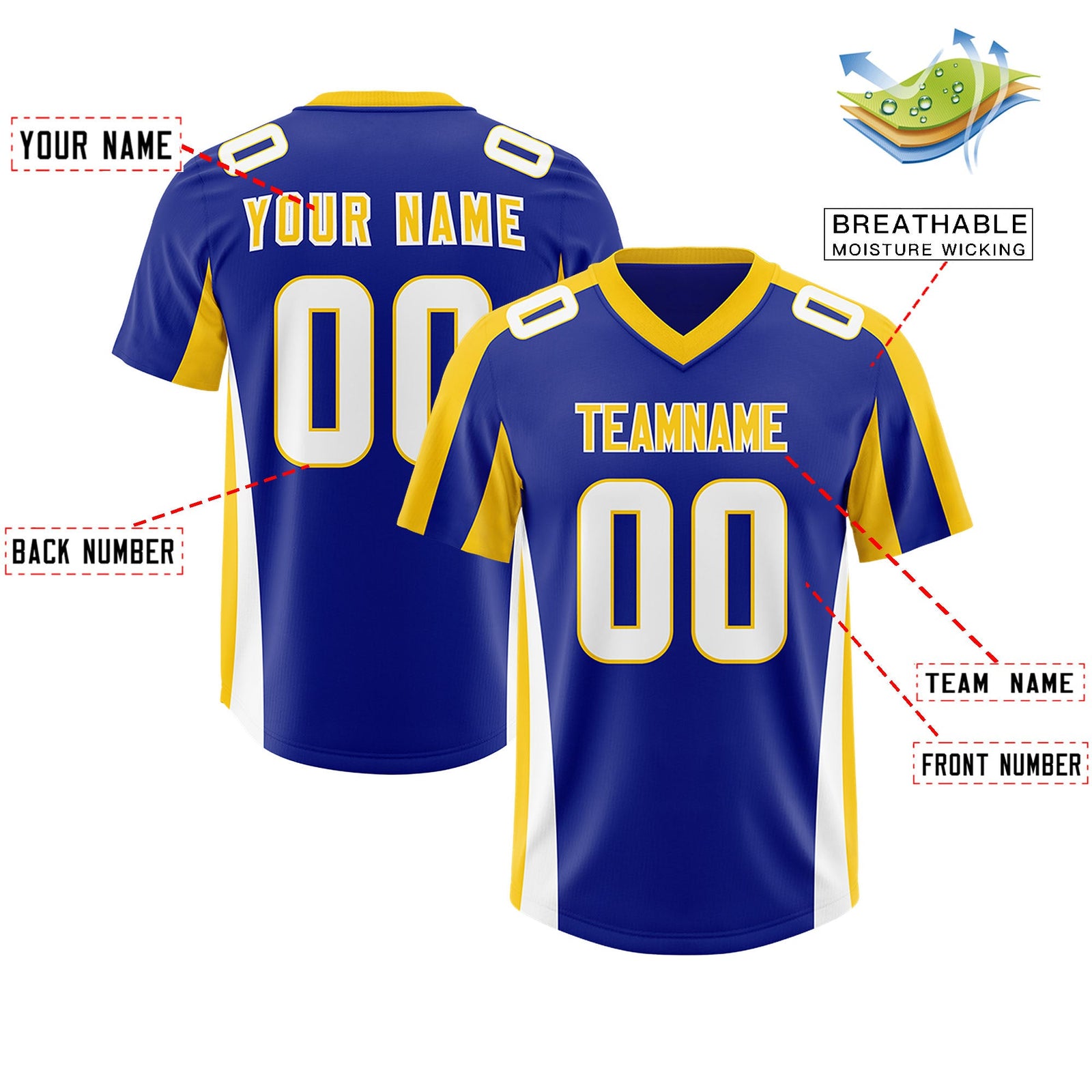 Custom Royal Gold Side Stripe Pattern Authentic Football Jersey