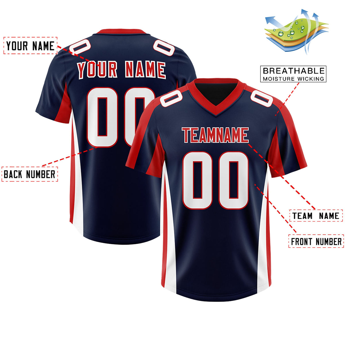 Custom Navy Red Side Stripe Pattern Authentic Football Jersey