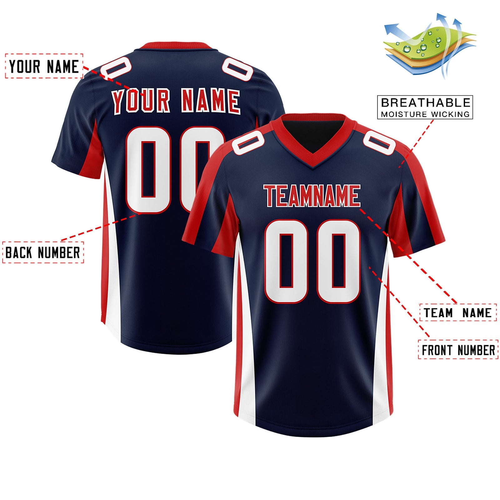 Custom Navy Red Side Stripe Pattern Authentic Football Jersey