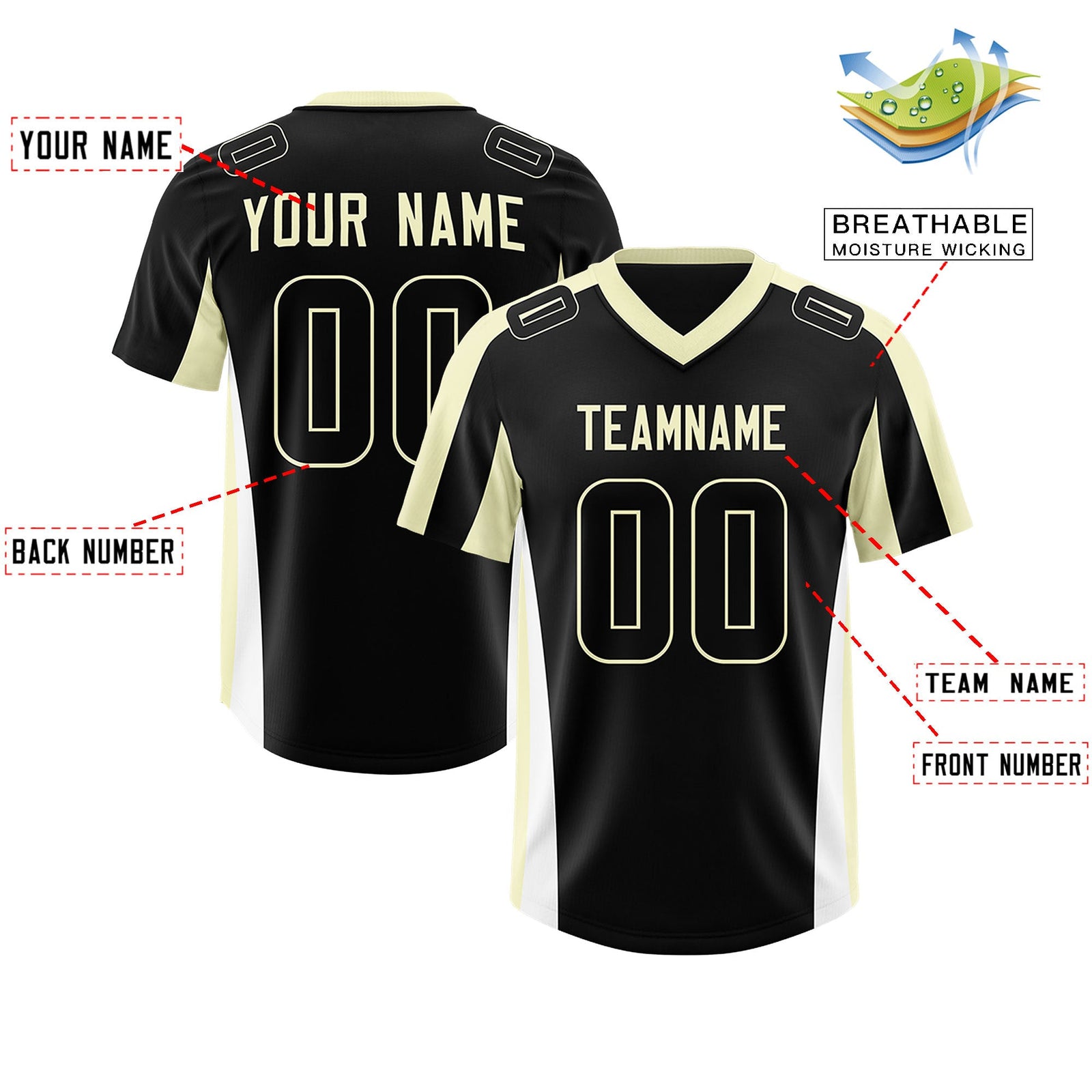 Custom Black Cream Side Stripe Pattern Authentic Football Jersey