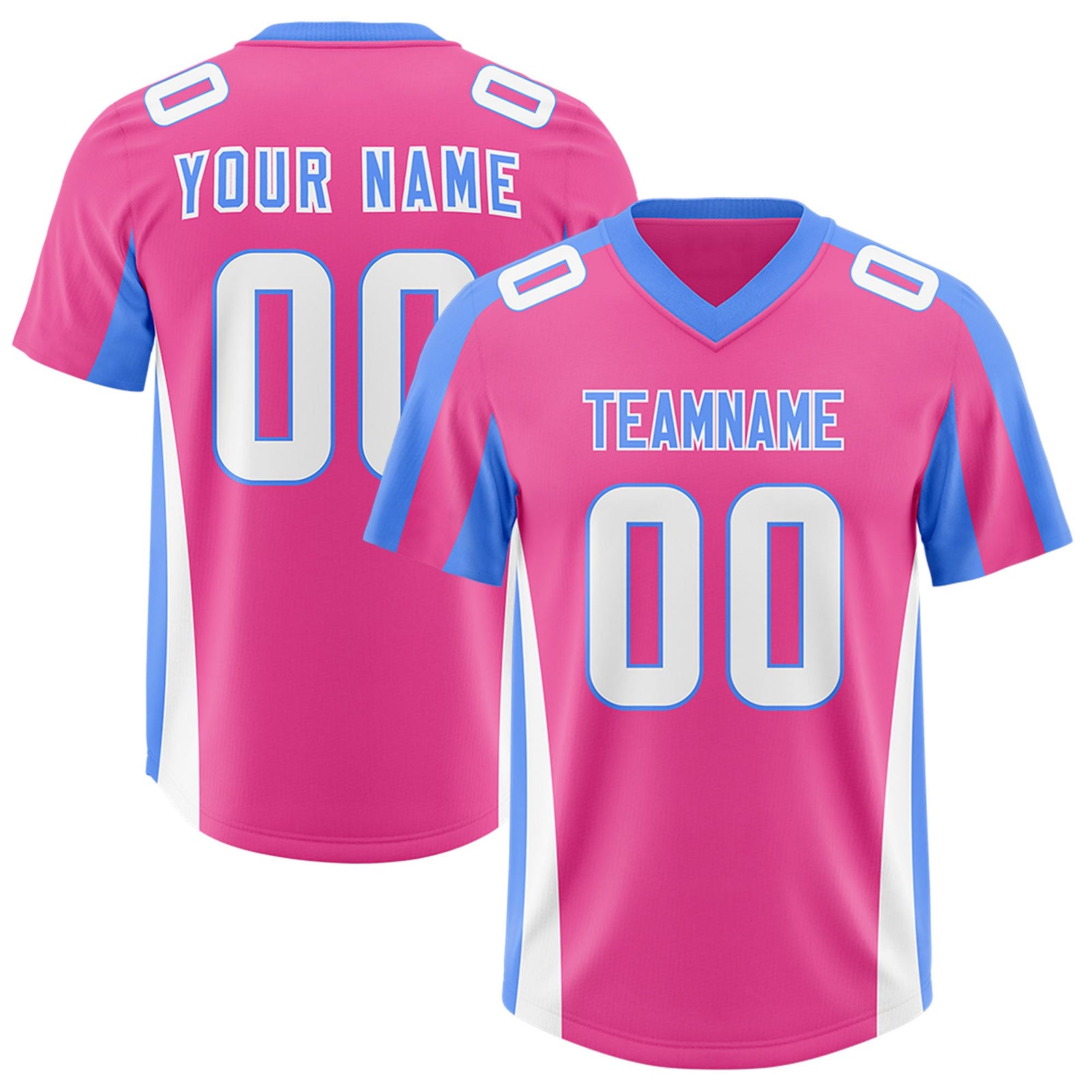 Custom Pink Powder Blue Side Stripe Pattern Authentic Football Jersey