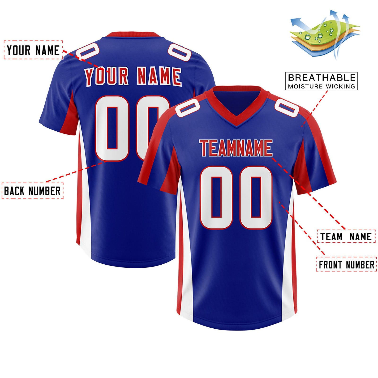 Custom Royal Red Side Stripe Pattern Authentic Football Jersey