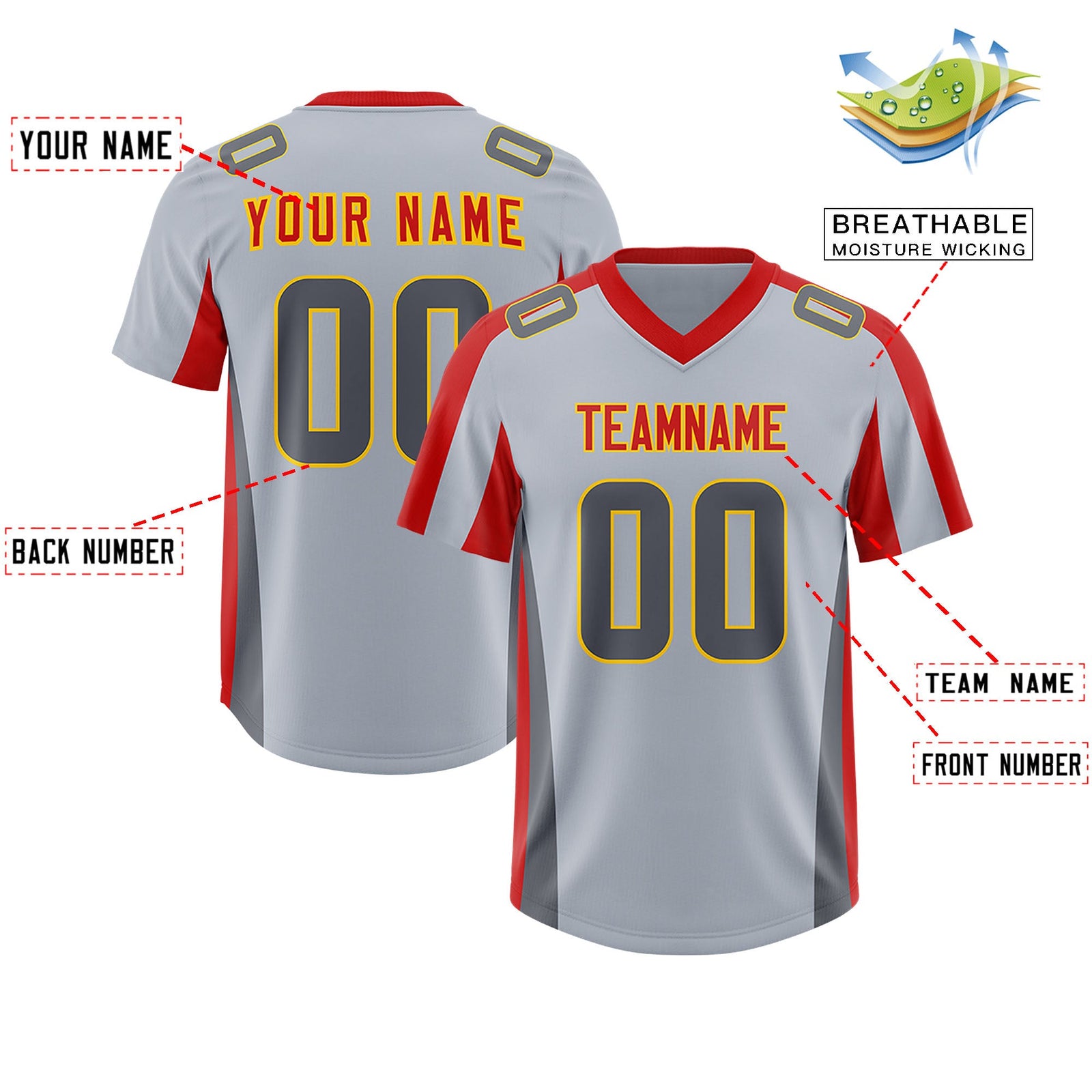 Custom Silver Red Side Stripe Pattern Authentic Football Jersey