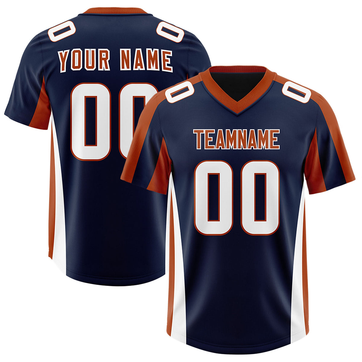 Custom Navy Texas Orange Side Stripe Pattern Authentic Football Jersey