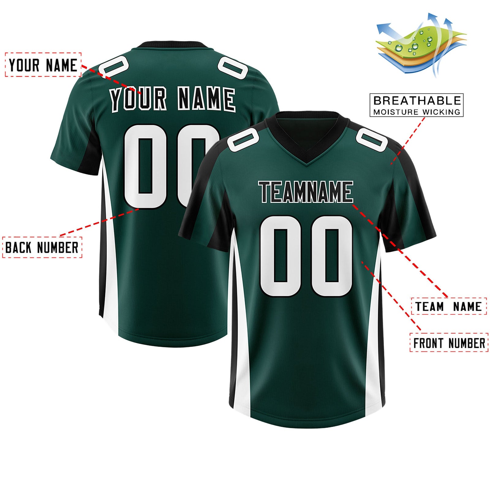 Custom Midnight Green Black Side Stripe Pattern Authentic Football Jersey
