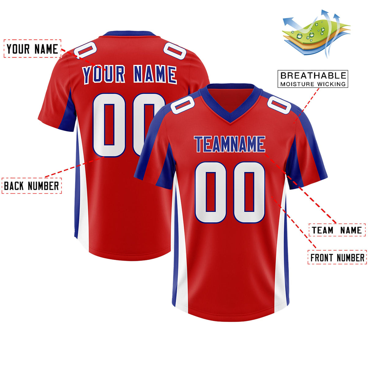 Custom Red Royal Side Stripe Pattern Authentic Football Jersey