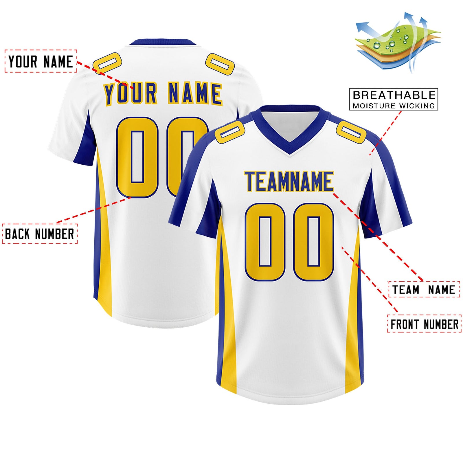 Custom White Royal Side Stripe Pattern Authentic Football Jersey