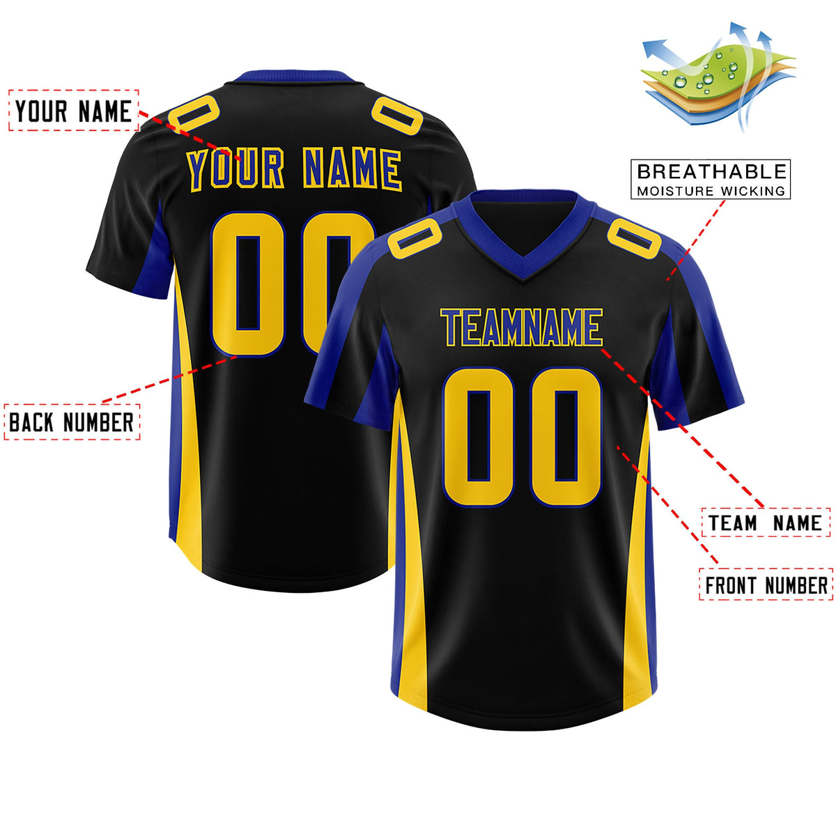 Custom Black Royal Side Stripe Pattern Authentic Football Jersey