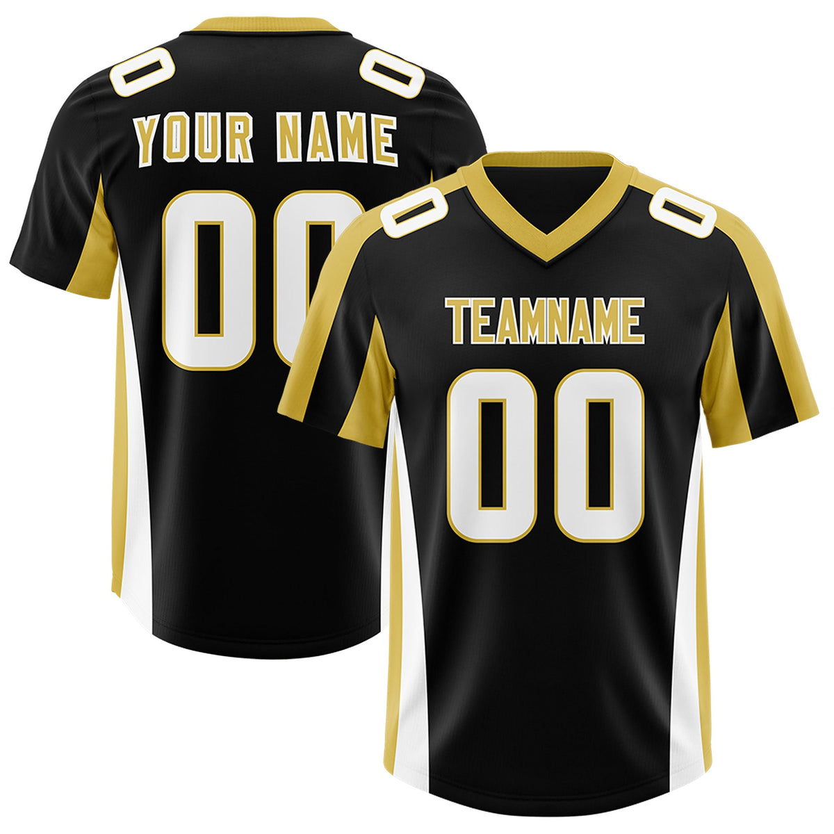 Custom Black Old Gold Side Stripe Pattern Authentic Football Jersey
