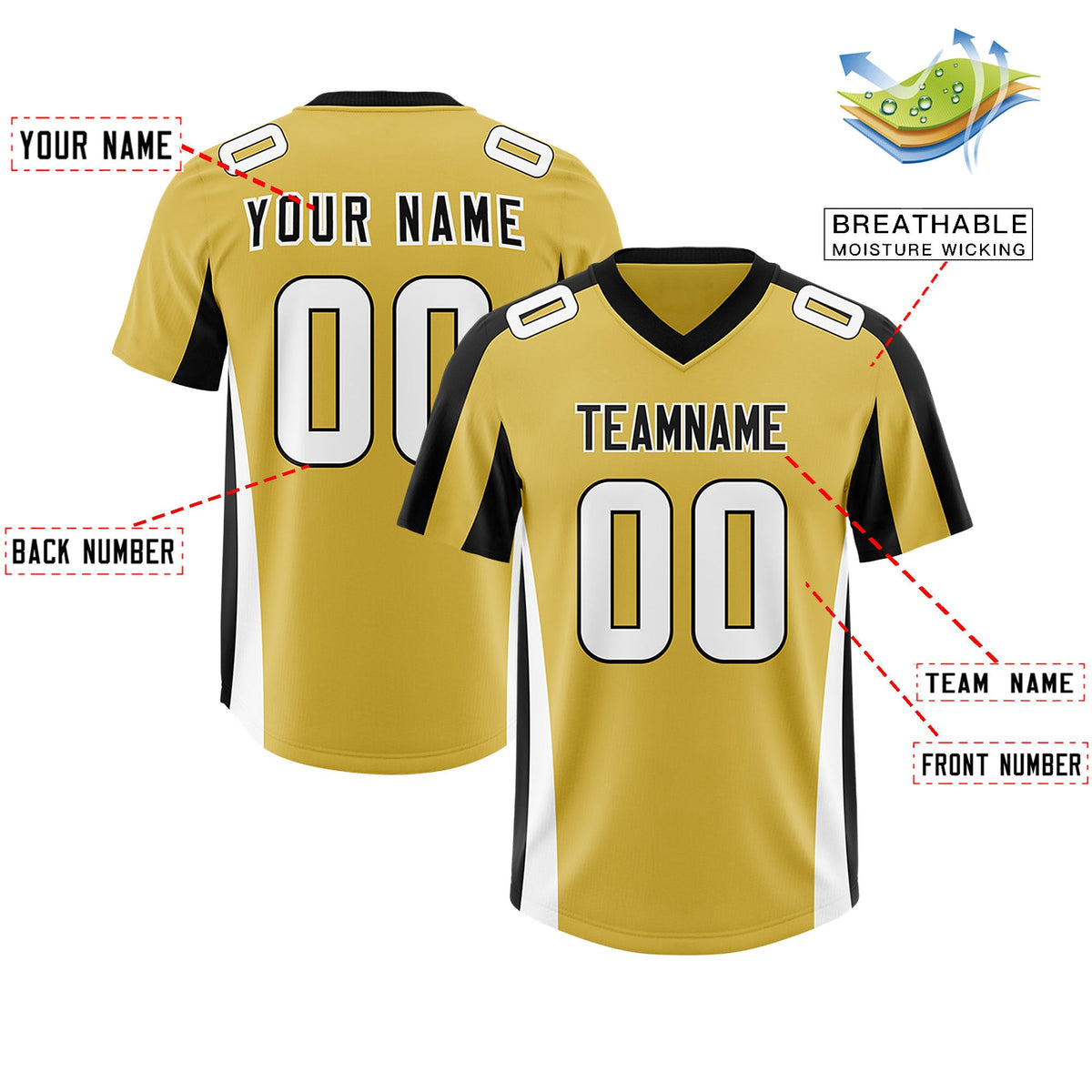 Custom Old Gold Navy Side Stripe Pattern Authentic Football Jersey