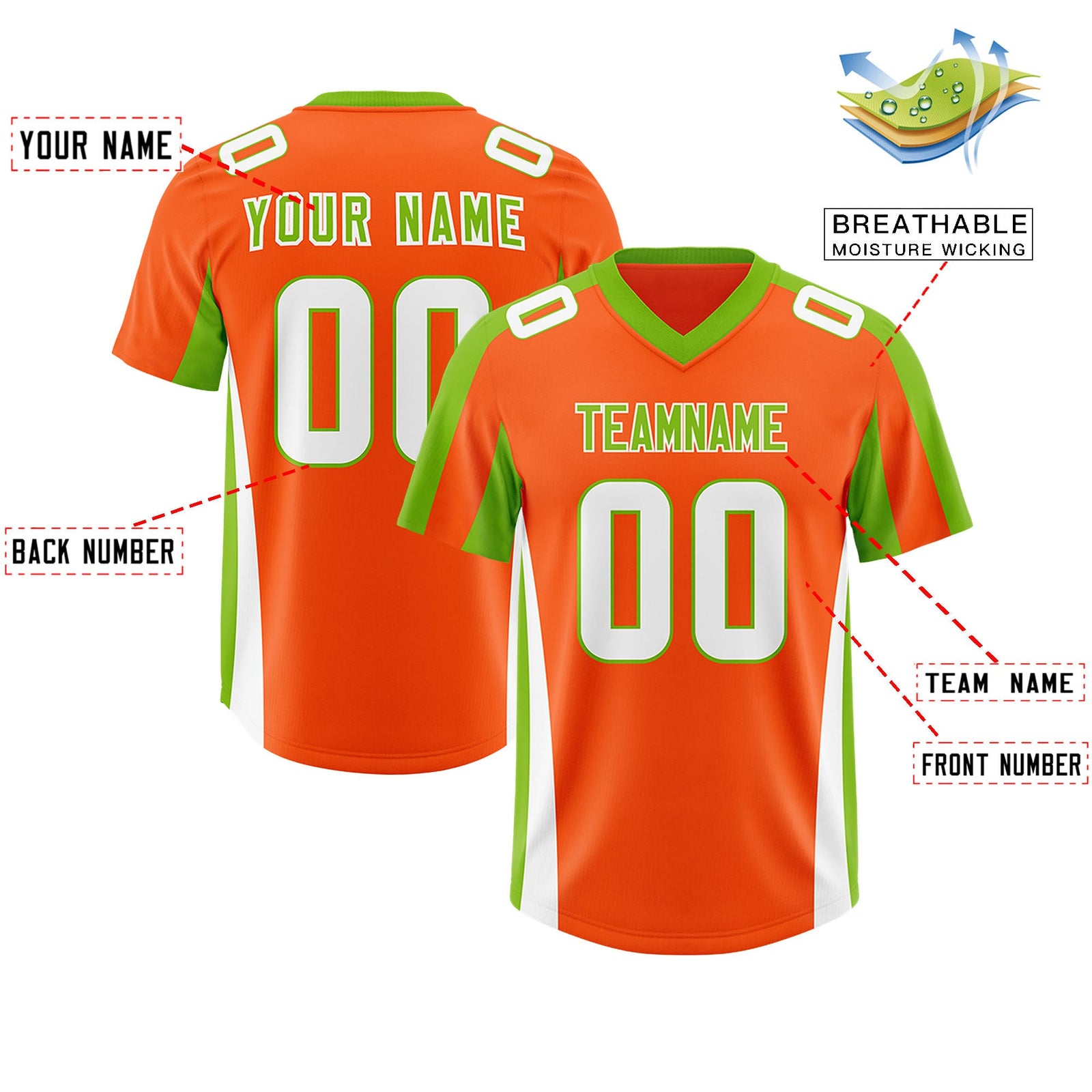 Custom Orange Neon Green Side Stripe Pattern Authentic Football Jersey