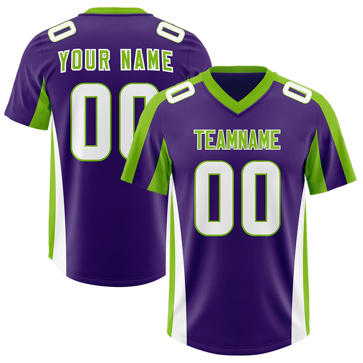 Custom Purple Neon Green Side Stripe Pattern Authentic Football Jersey