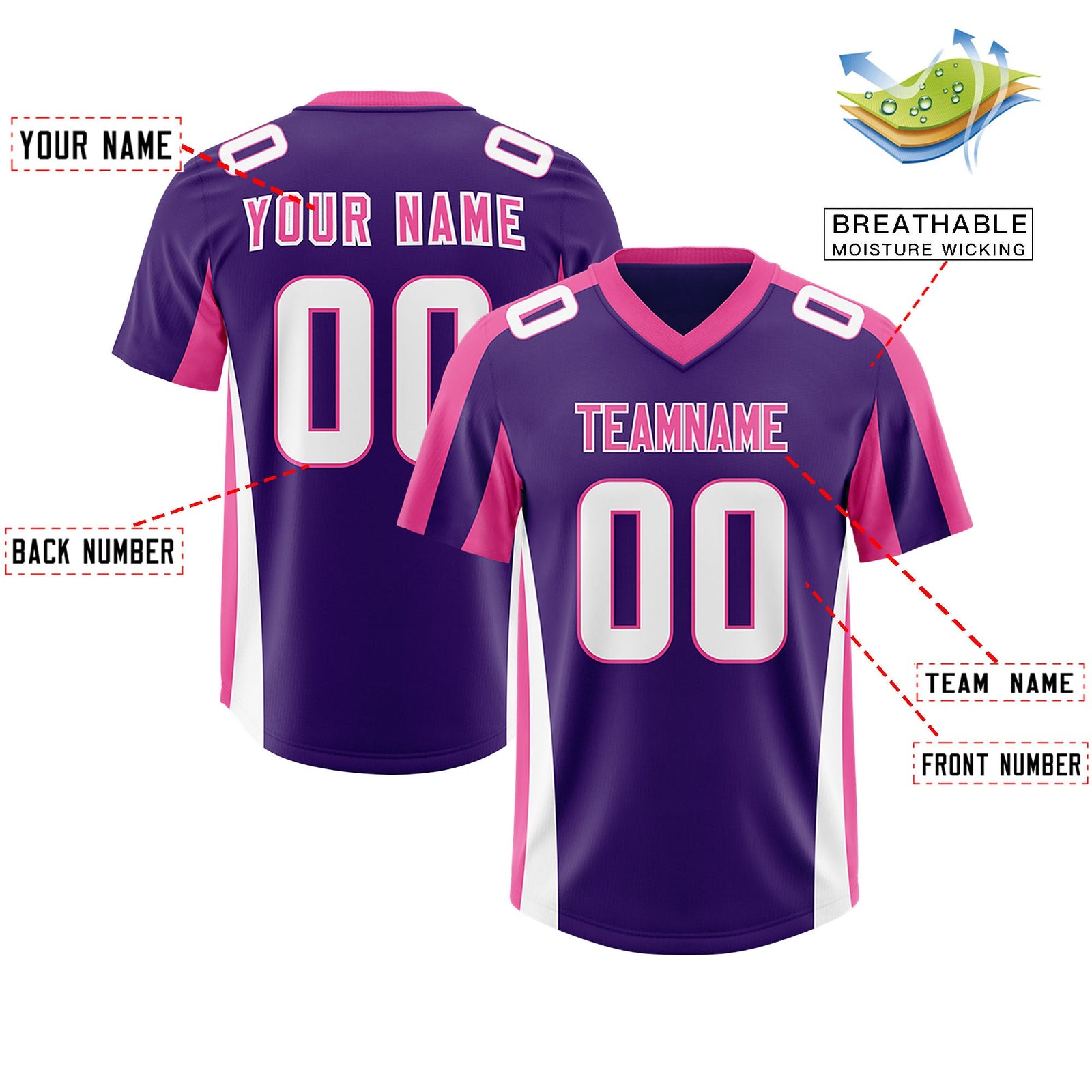 Custom Purple Pink Side Stripe Pattern Authentic Football Jersey