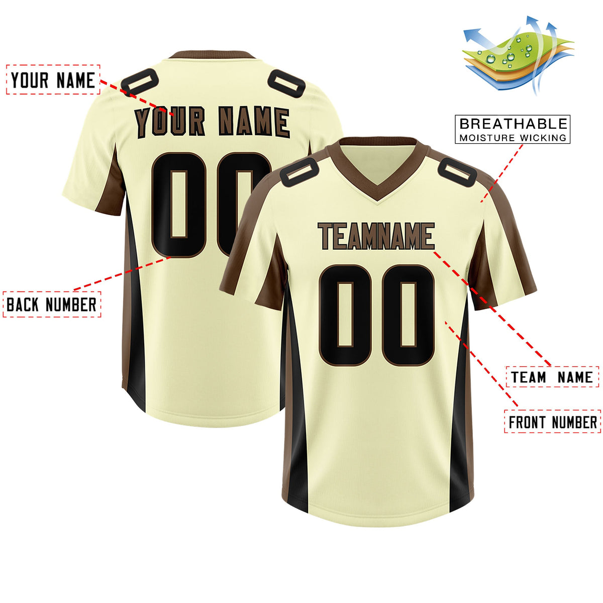 Custom Cream Light Brown Side Stripe Pattern Authentic Football Jersey