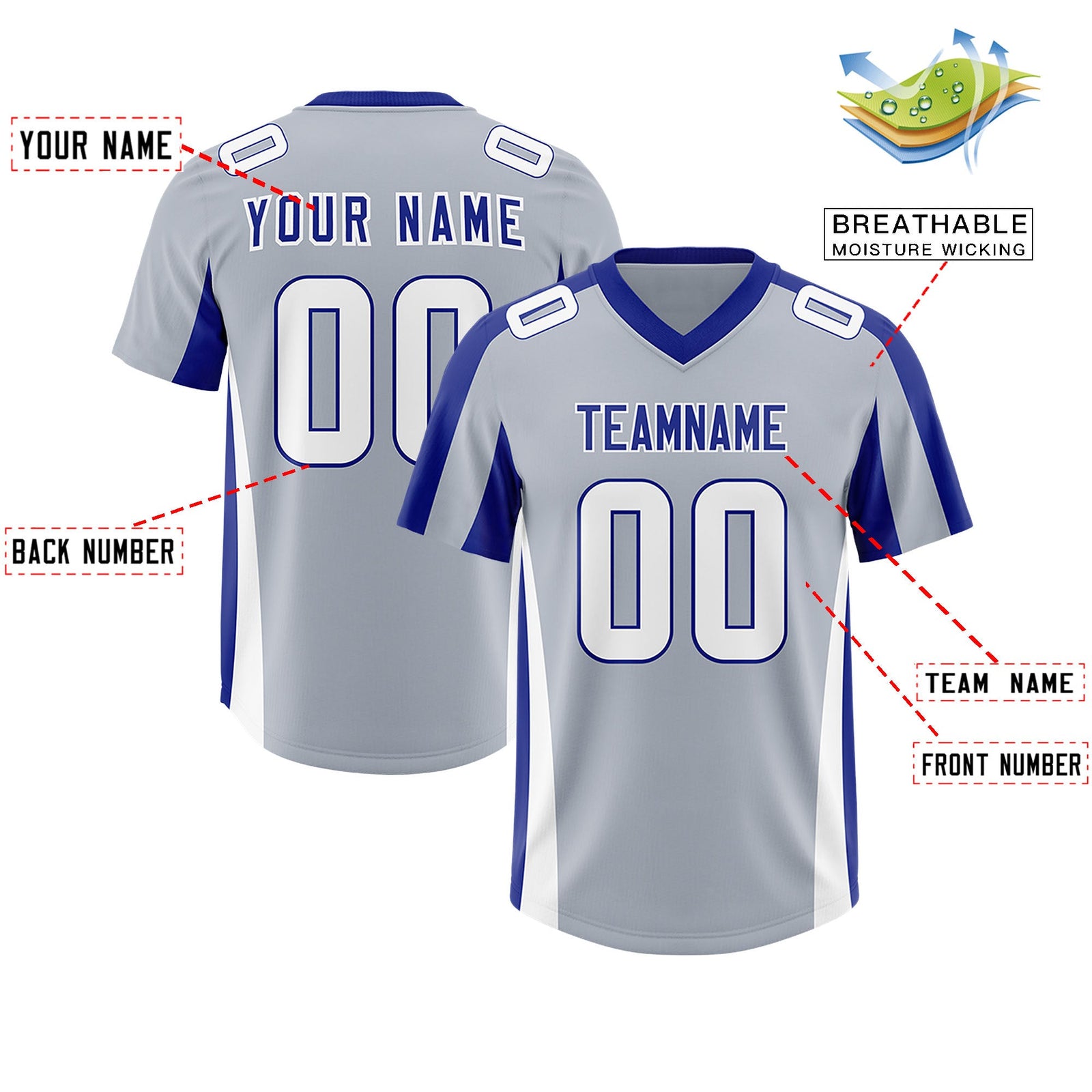 Custom Silver Royal Side Stripe Pattern Authentic Football Jersey