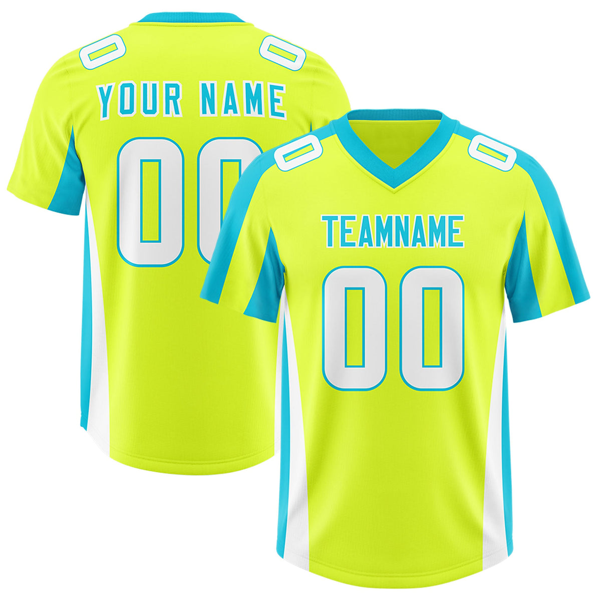Custom Fluorescent Green Sky Blue Side Stripe Pattern Authentic Football Jersey