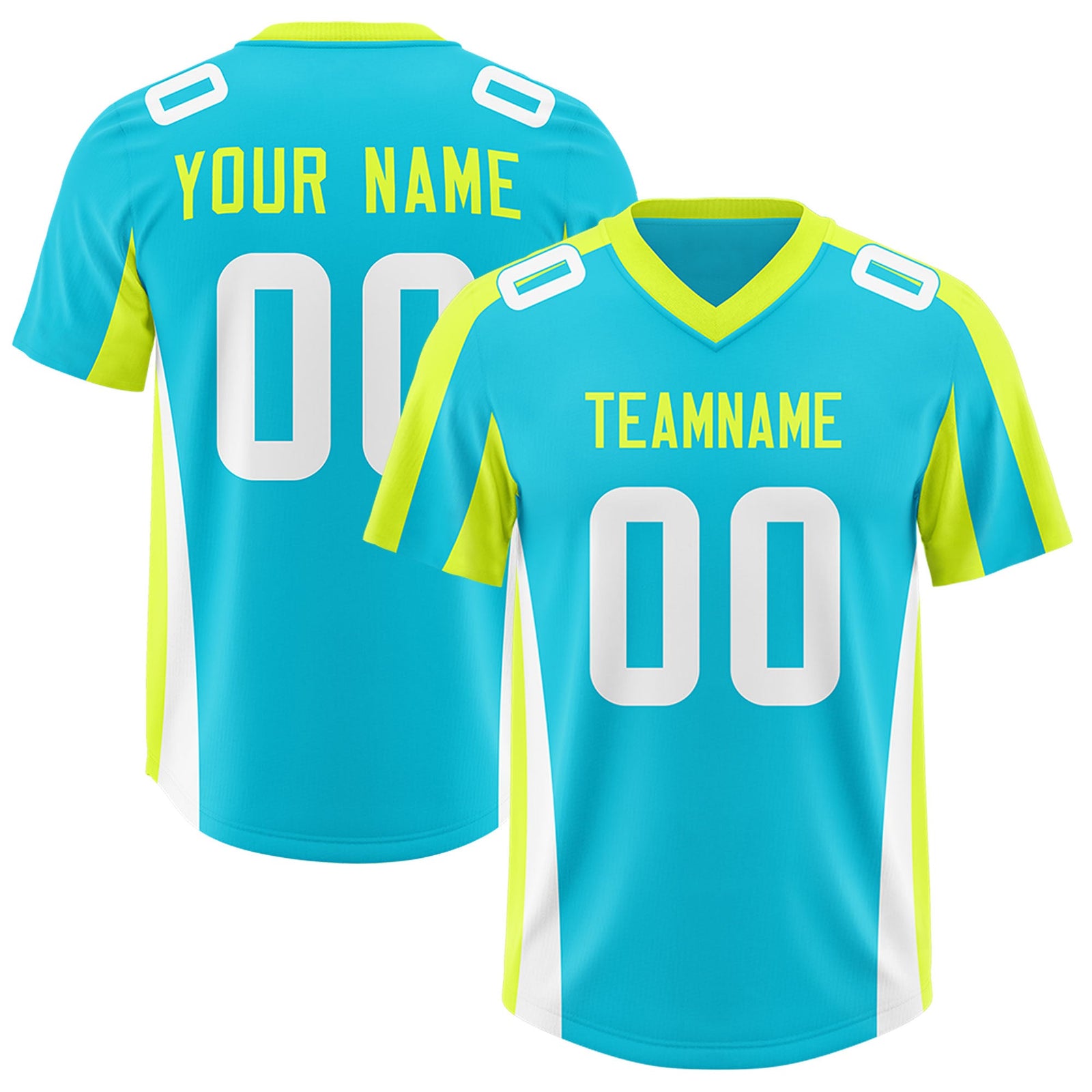Custom Sky Blue Fluorescent Green Side Stripe Pattern Authentic Football Jersey