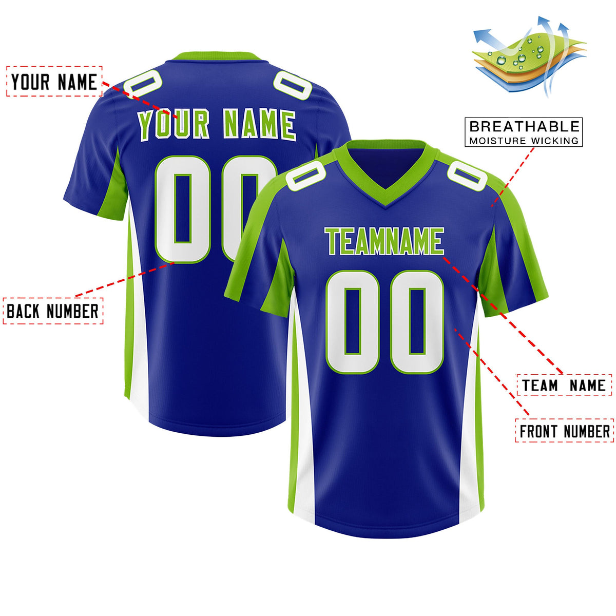 Custom Royal Neon Green Side Stripe Pattern Authentic Football Jersey
