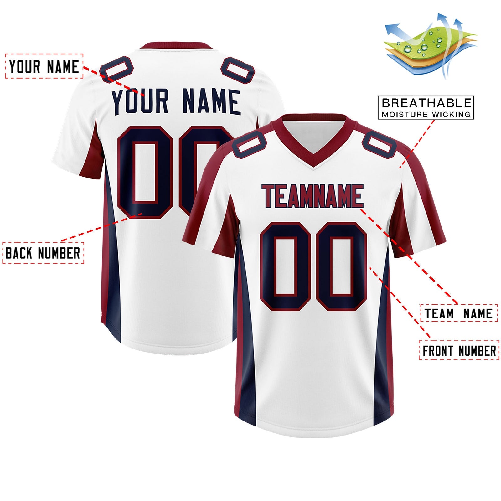 Custom White Crimson Side Stripe Pattern Authentic Football Jersey