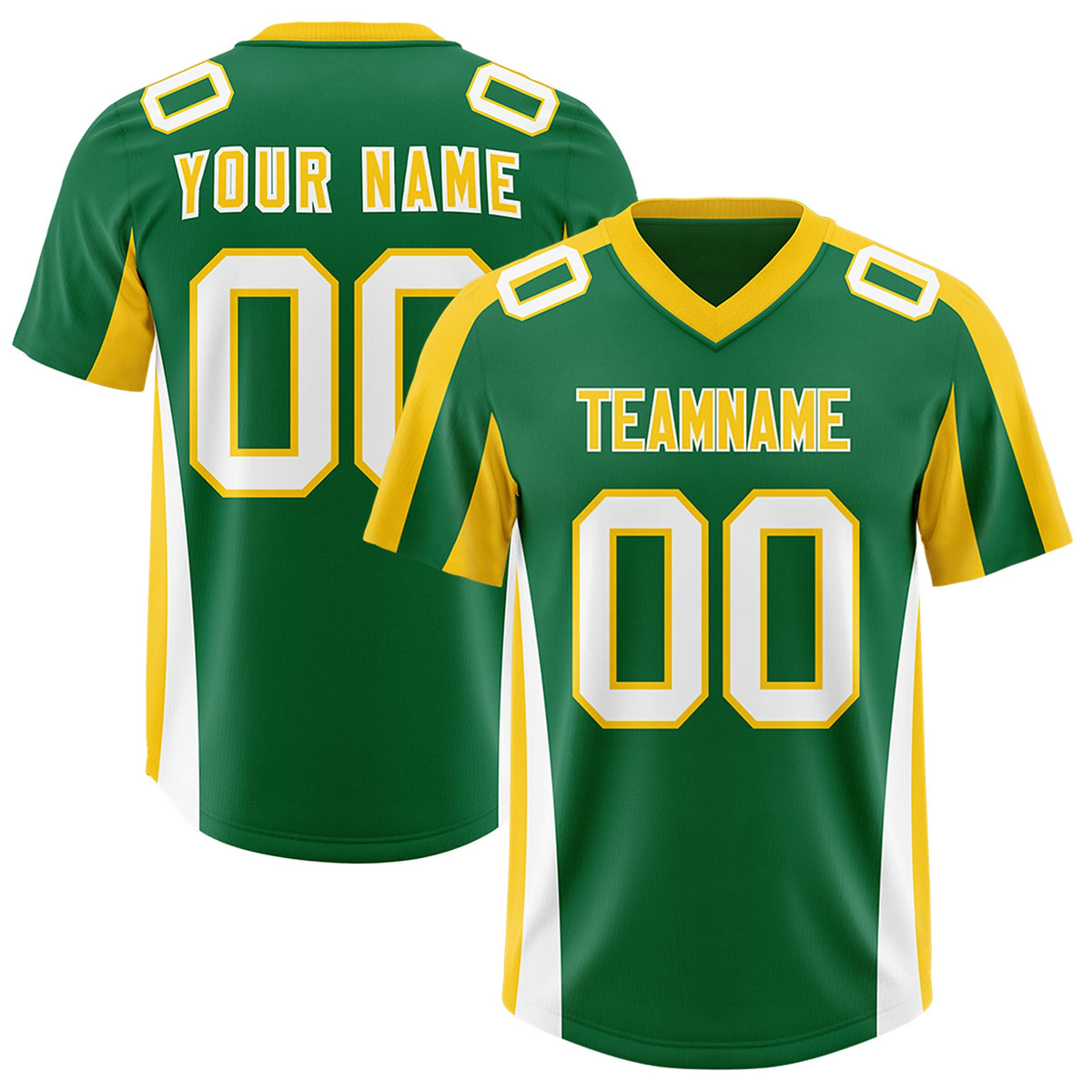 Custom Kelly Green Gold Side Stripe Pattern Authentic Football Jersey