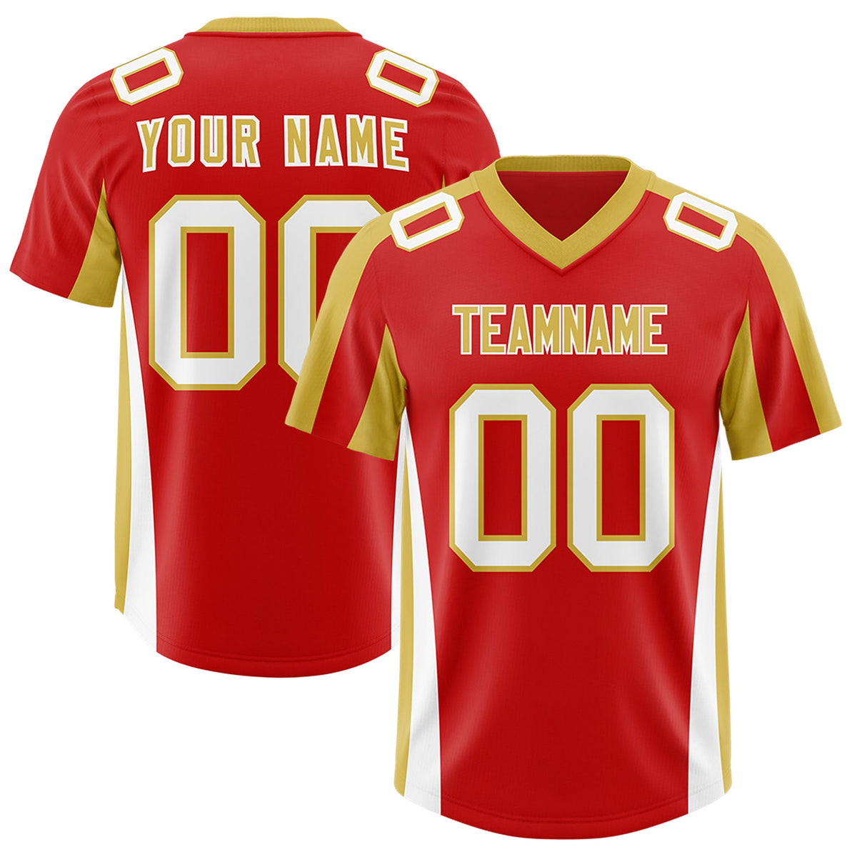 Custom Red Old Gold Side Stripe Pattern Authentic Football Jersey