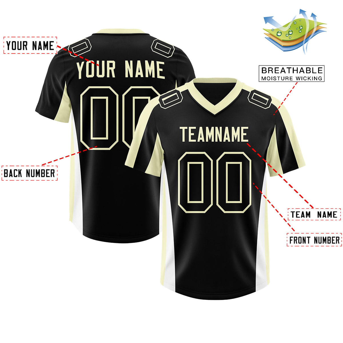 Custom Black Cream Side Stripe Pattern Authentic Football Jersey