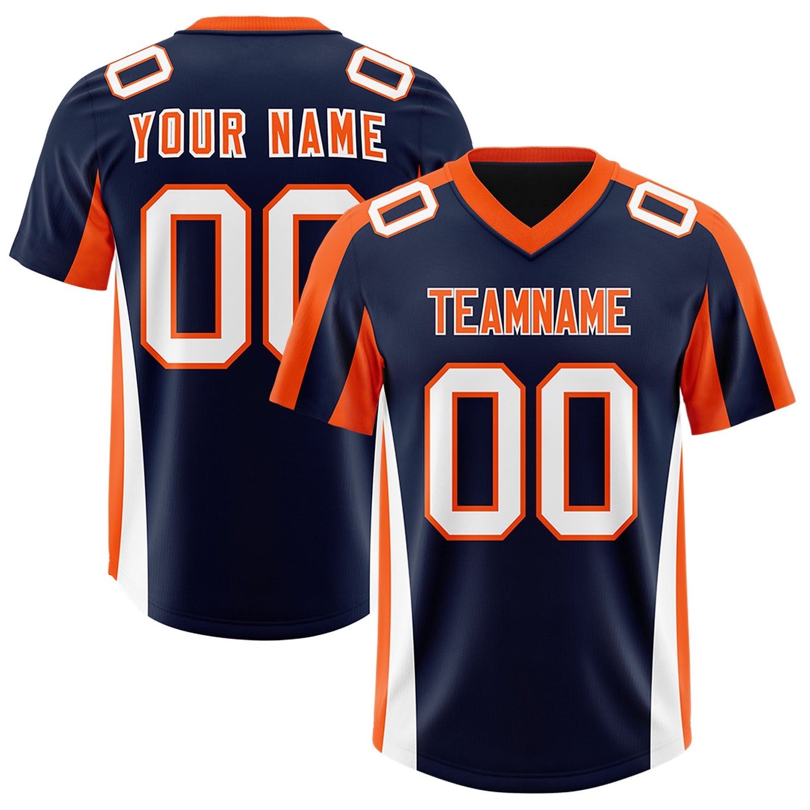 Custom Navy Orange Side Stripe Pattern Authentic Football Jersey