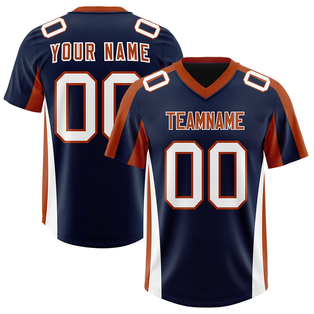 Custom Navy Texas Orange Side Stripe Pattern Authentic Football Jersey