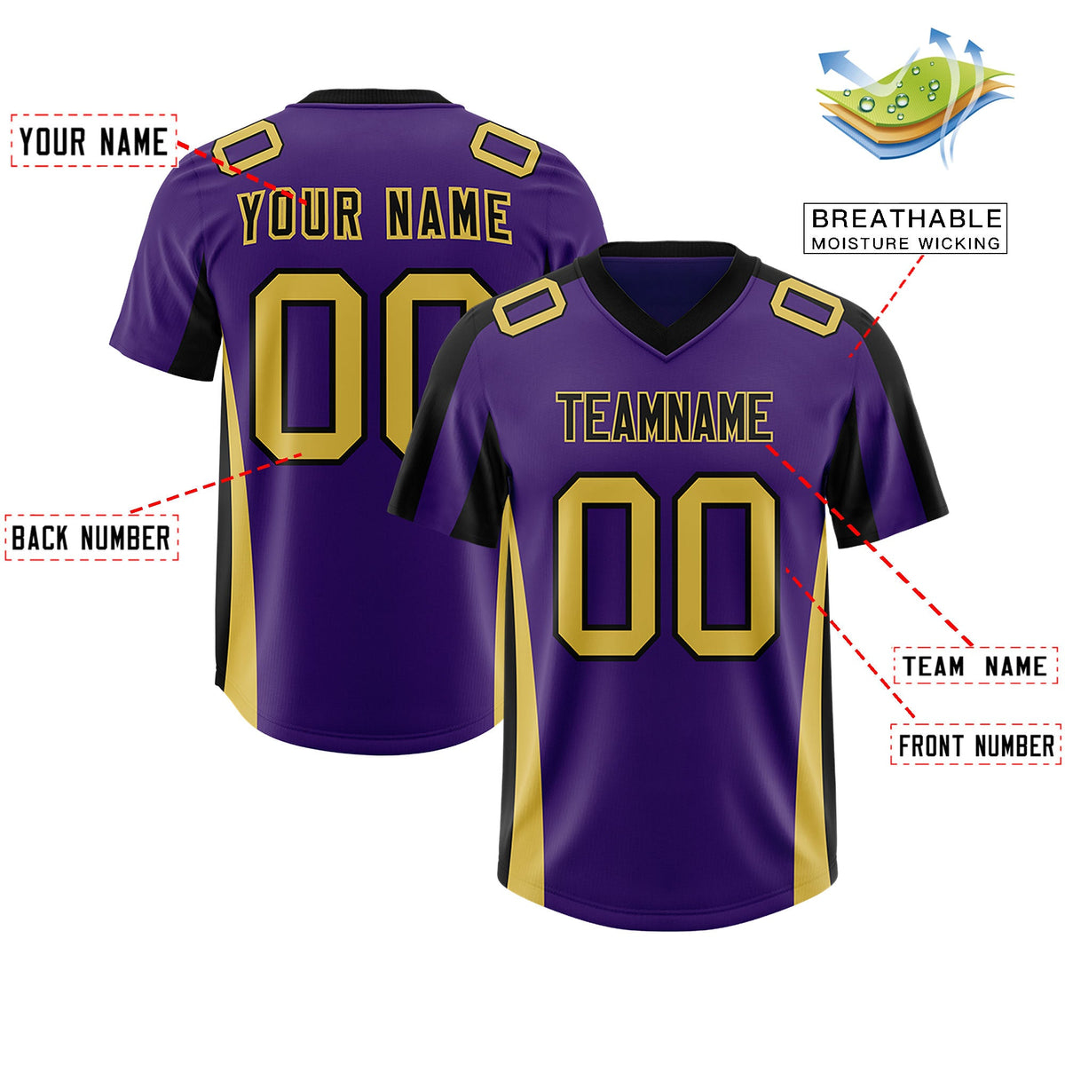 Custom Purple Black Side Stripe Pattern Authentic Football Jersey