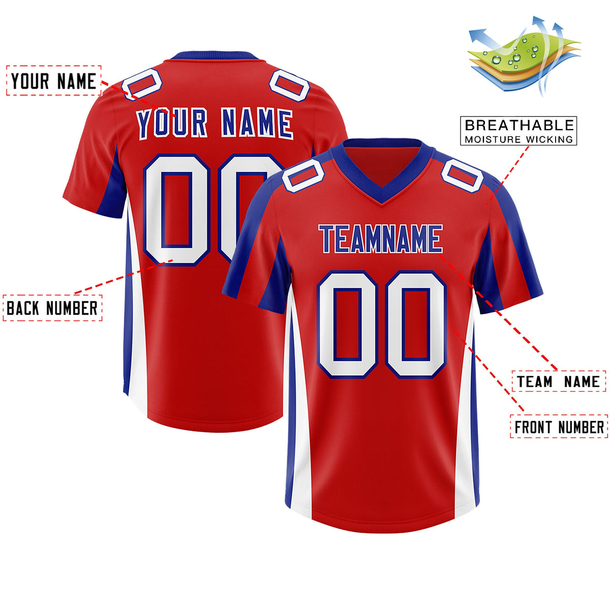 Custom Red Royal Side Stripe Pattern Authentic Football Jersey