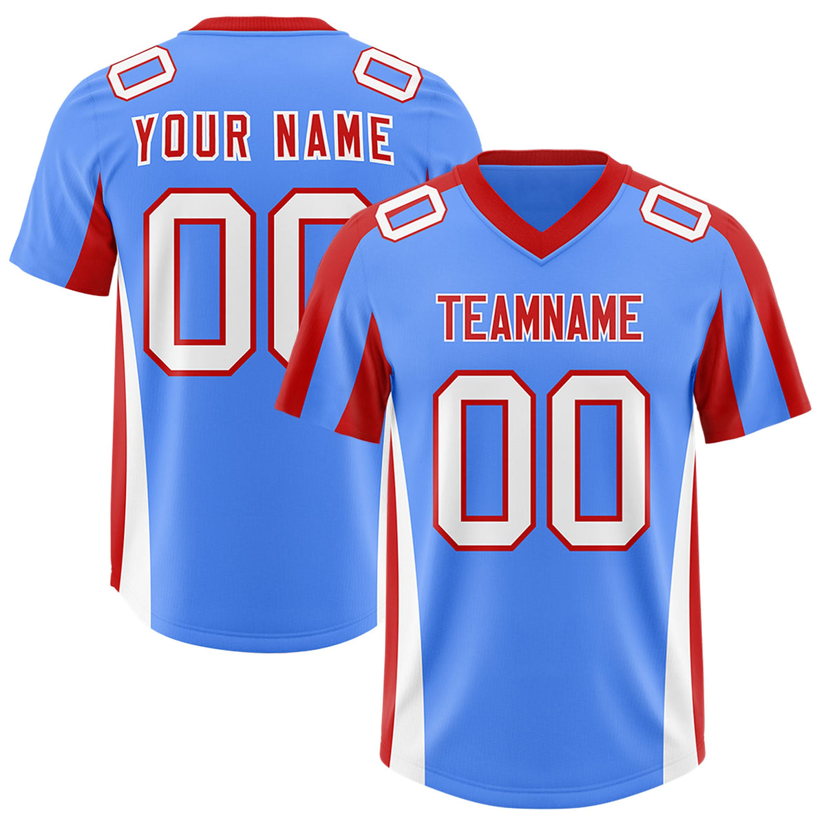 Custom Powder Blue Red Side Stripe Pattern Authentic Football Jersey