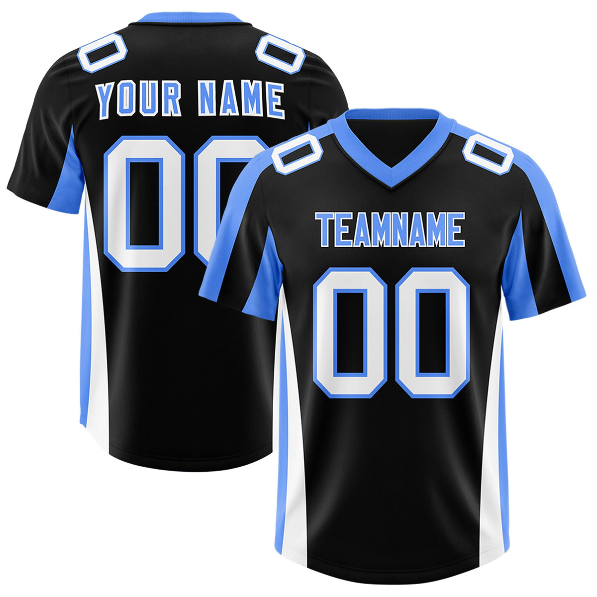Custom Black Powder Blue Side Stripe Pattern Authentic Football Jersey