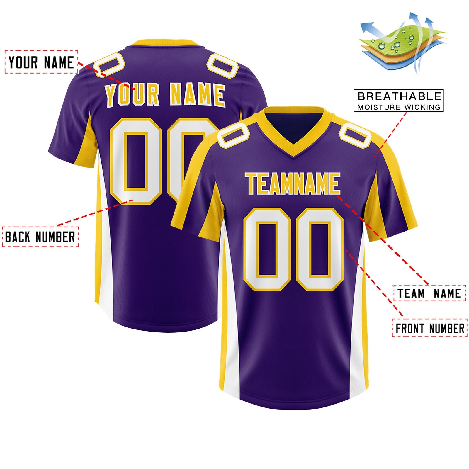 Custom Purple Gold Side Stripe Pattern Authentic Football Jersey