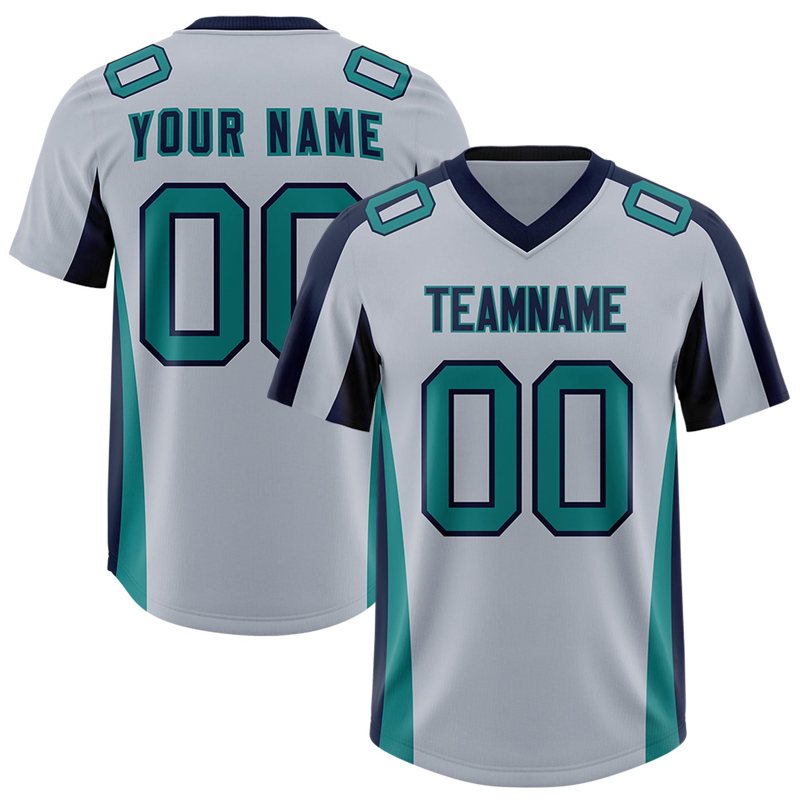 Custom Silver Navy Side Stripe Pattern Authentic Football Jersey