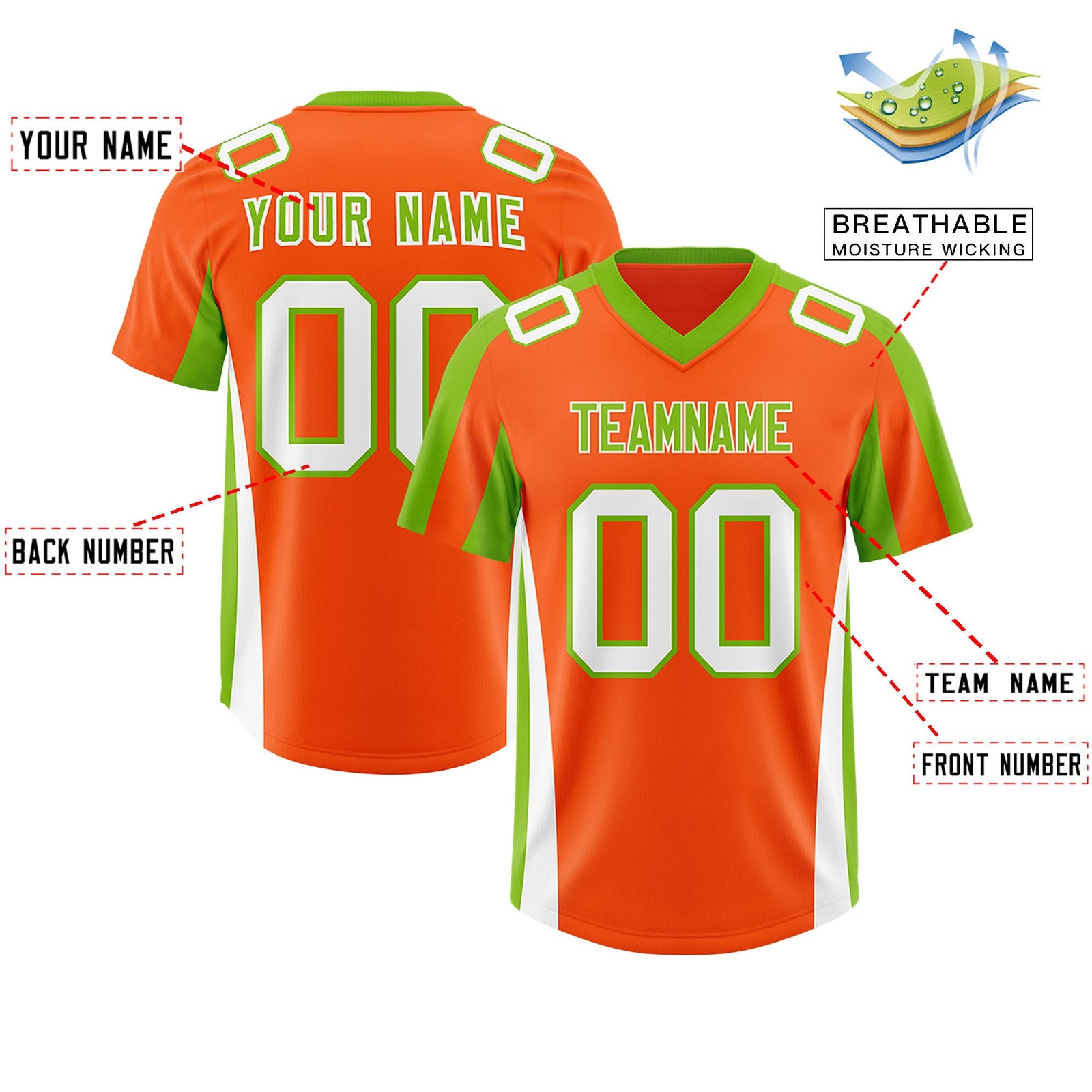 Custom Orange Neon Green Side Stripe Pattern Authentic Football Jersey