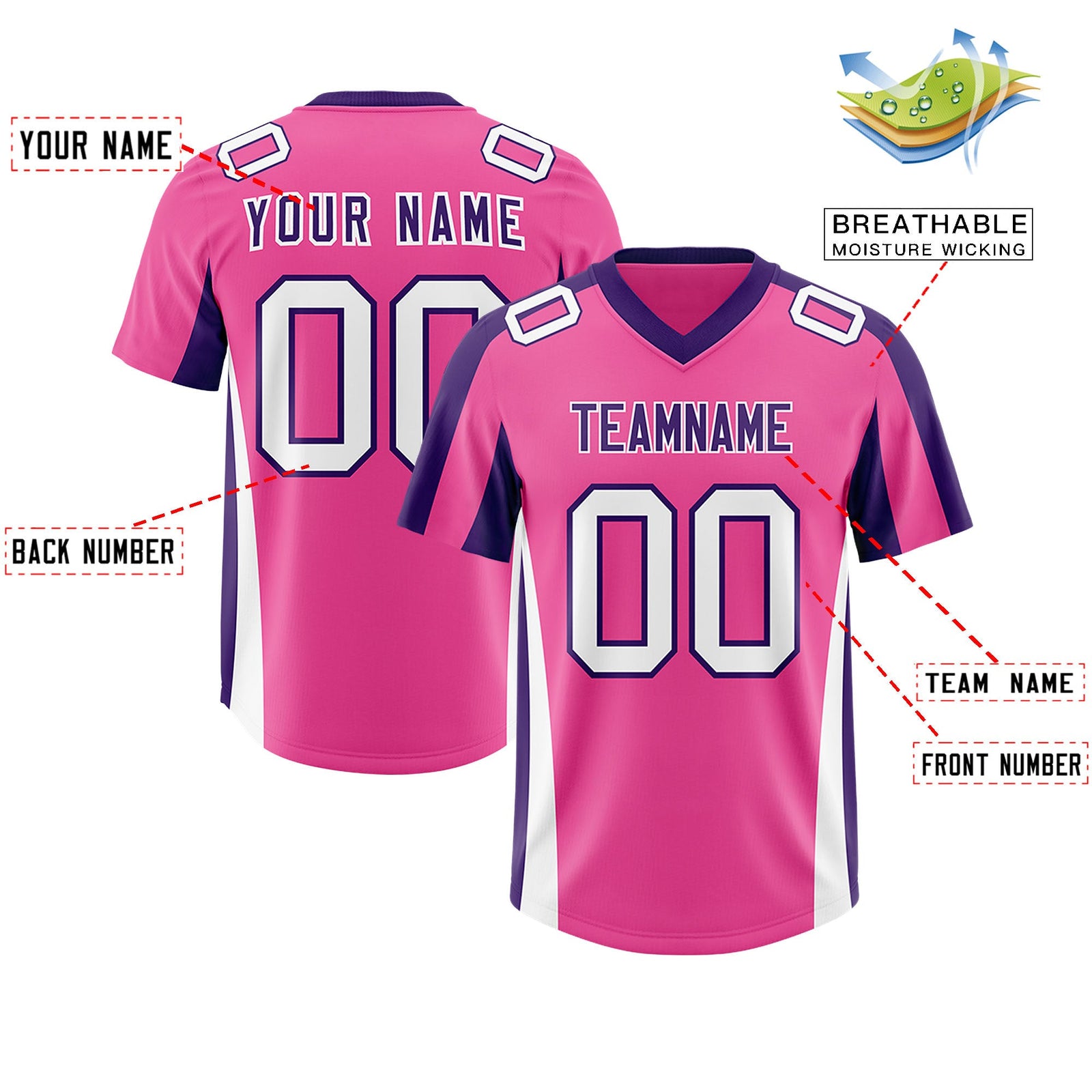Custom Pink Purple Side Stripe Pattern Authentic Football Jersey