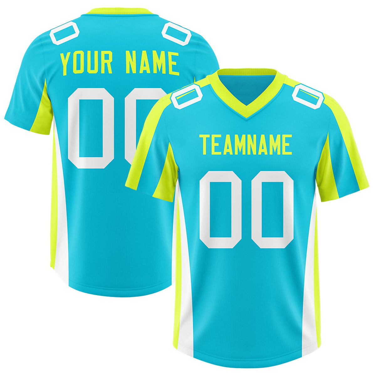 Custom Sky Blue Fluorescent Green Side Stripe Pattern Authentic Football Jersey