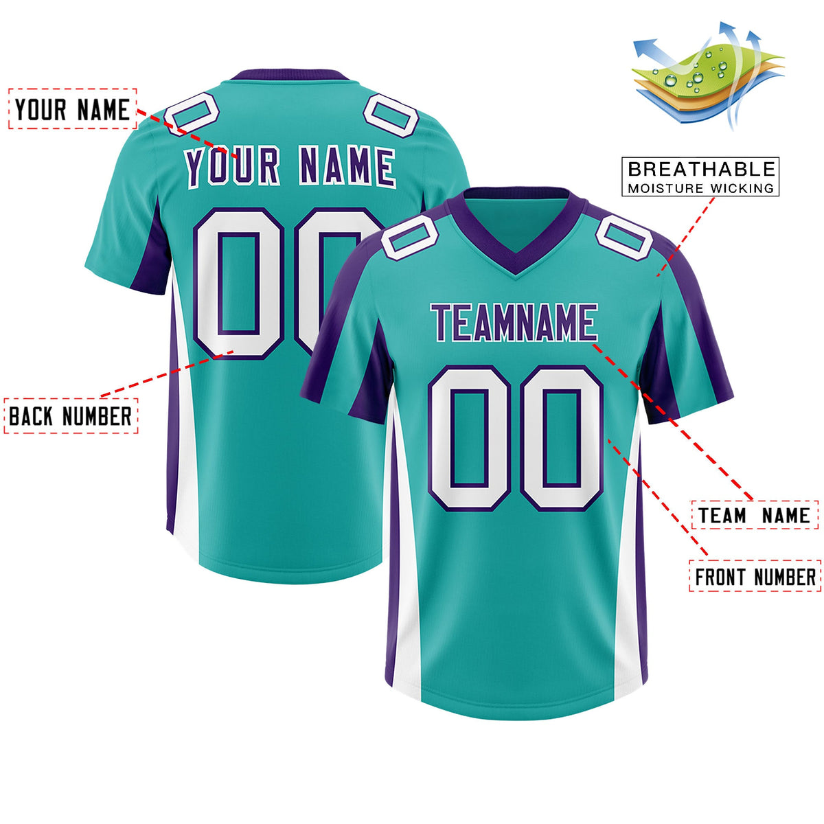 Custom Aqua Purple Side Stripe Pattern Authentic Football Jersey