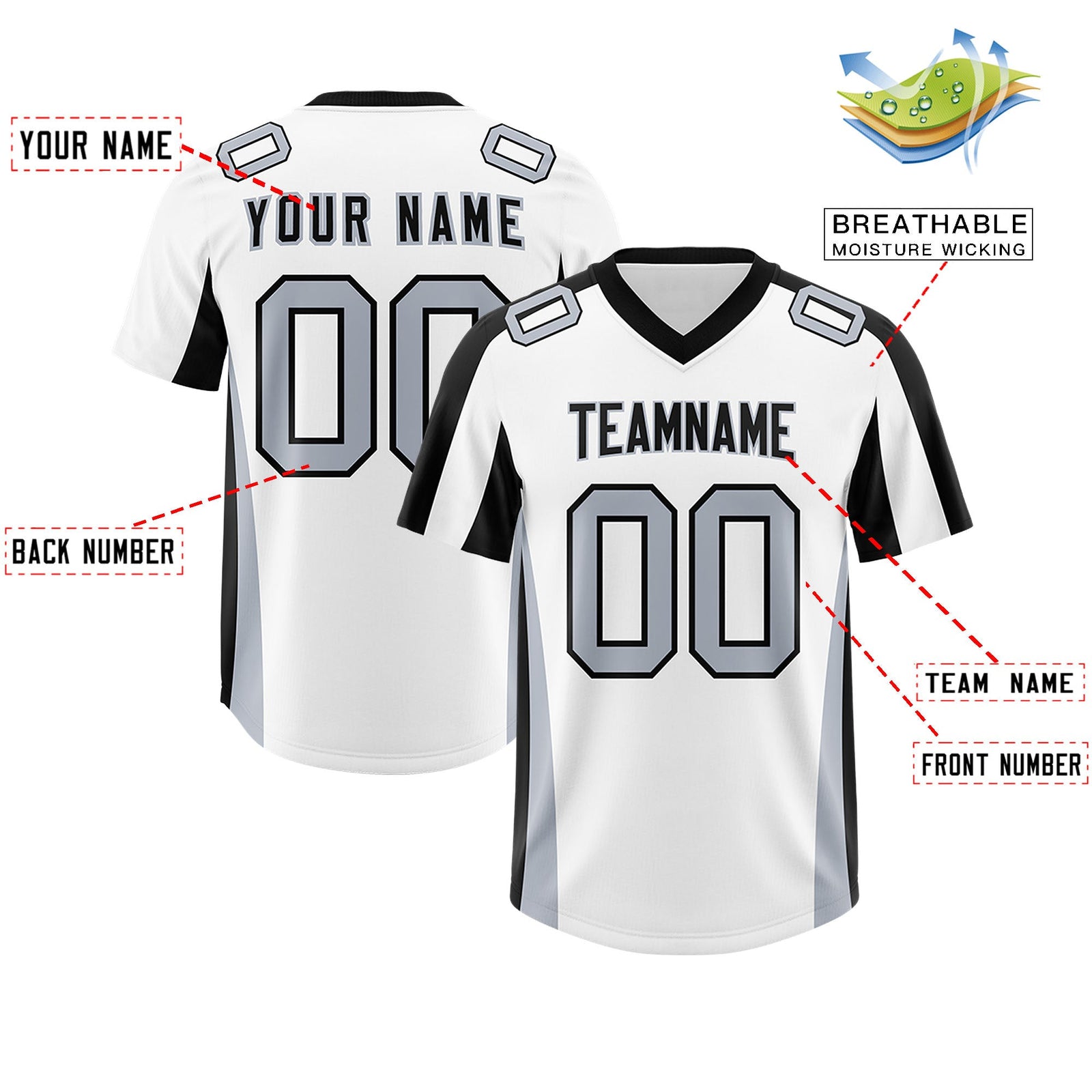 Custom White Black Side Stripe Pattern Authentic Football Jersey
