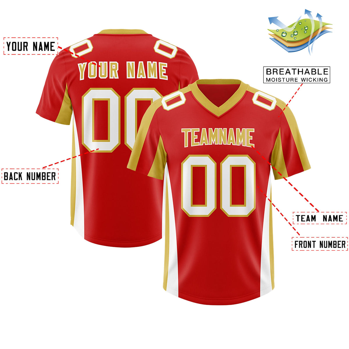 Custom Red Old Gold Side Stripe Pattern Authentic Football Jersey