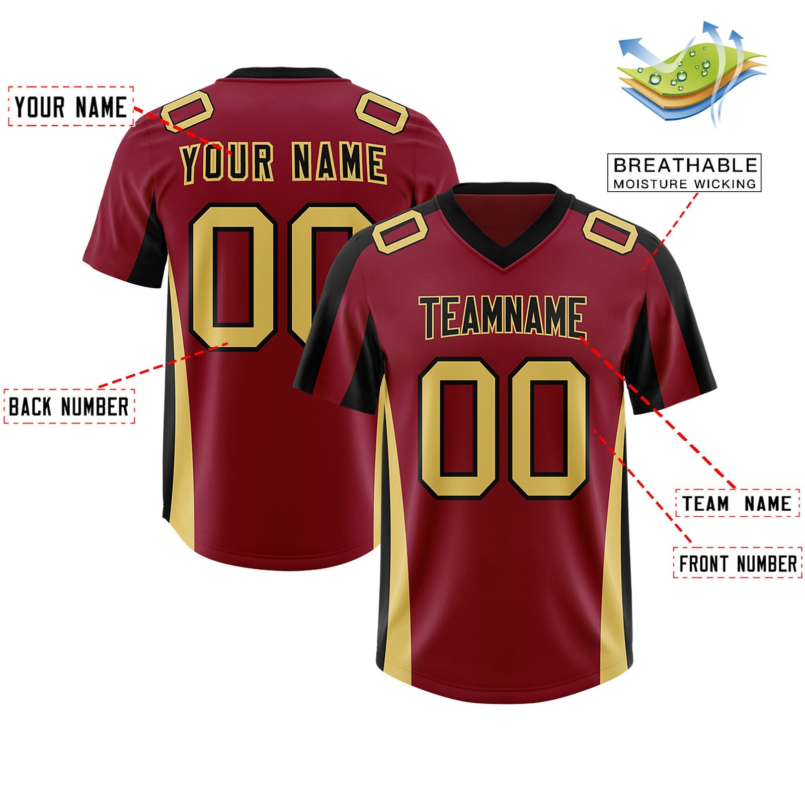 Custom Crimson Black Side Stripe Pattern Authentic Football Jersey