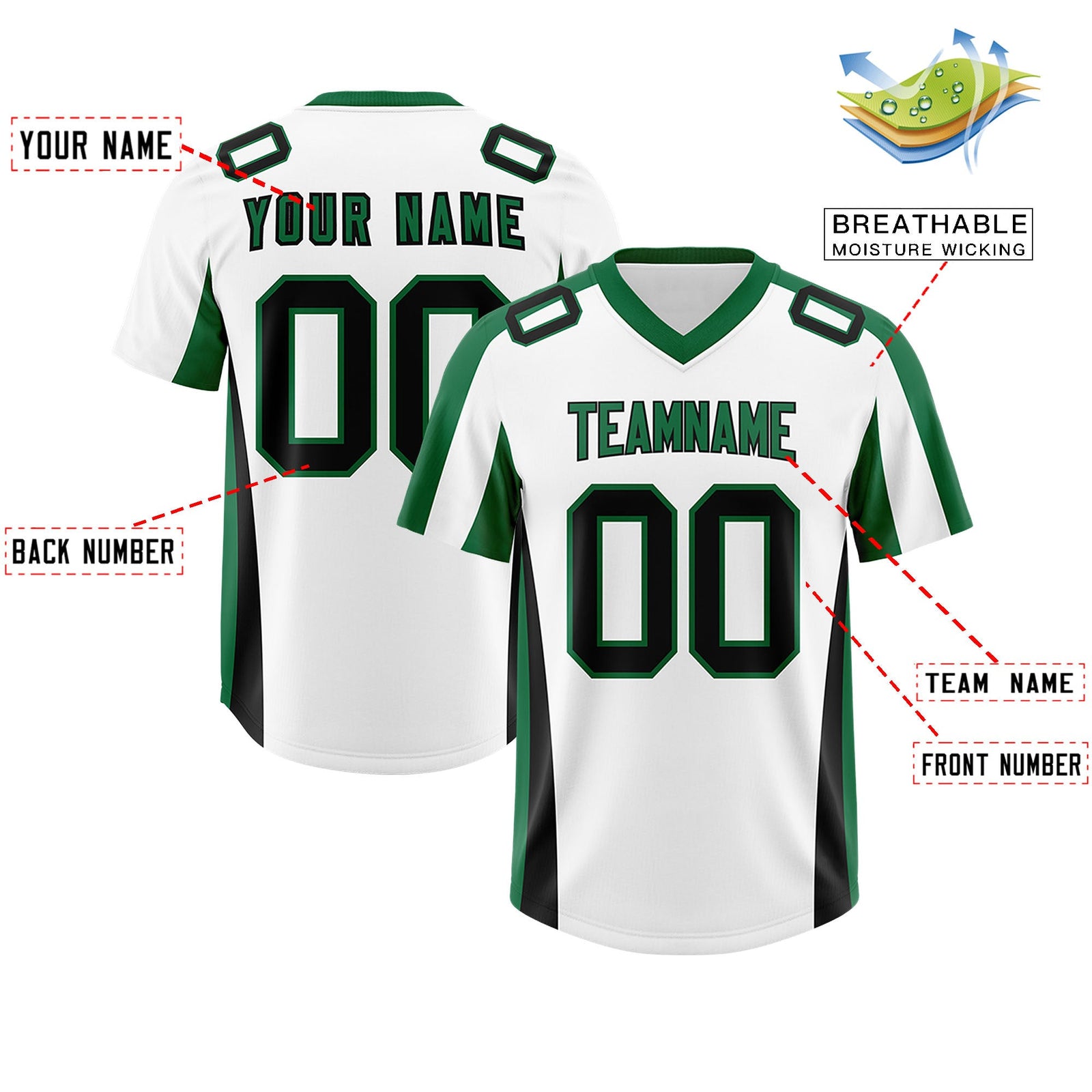 Custom White Kelly Green Side Stripe Pattern Authentic Football Jersey