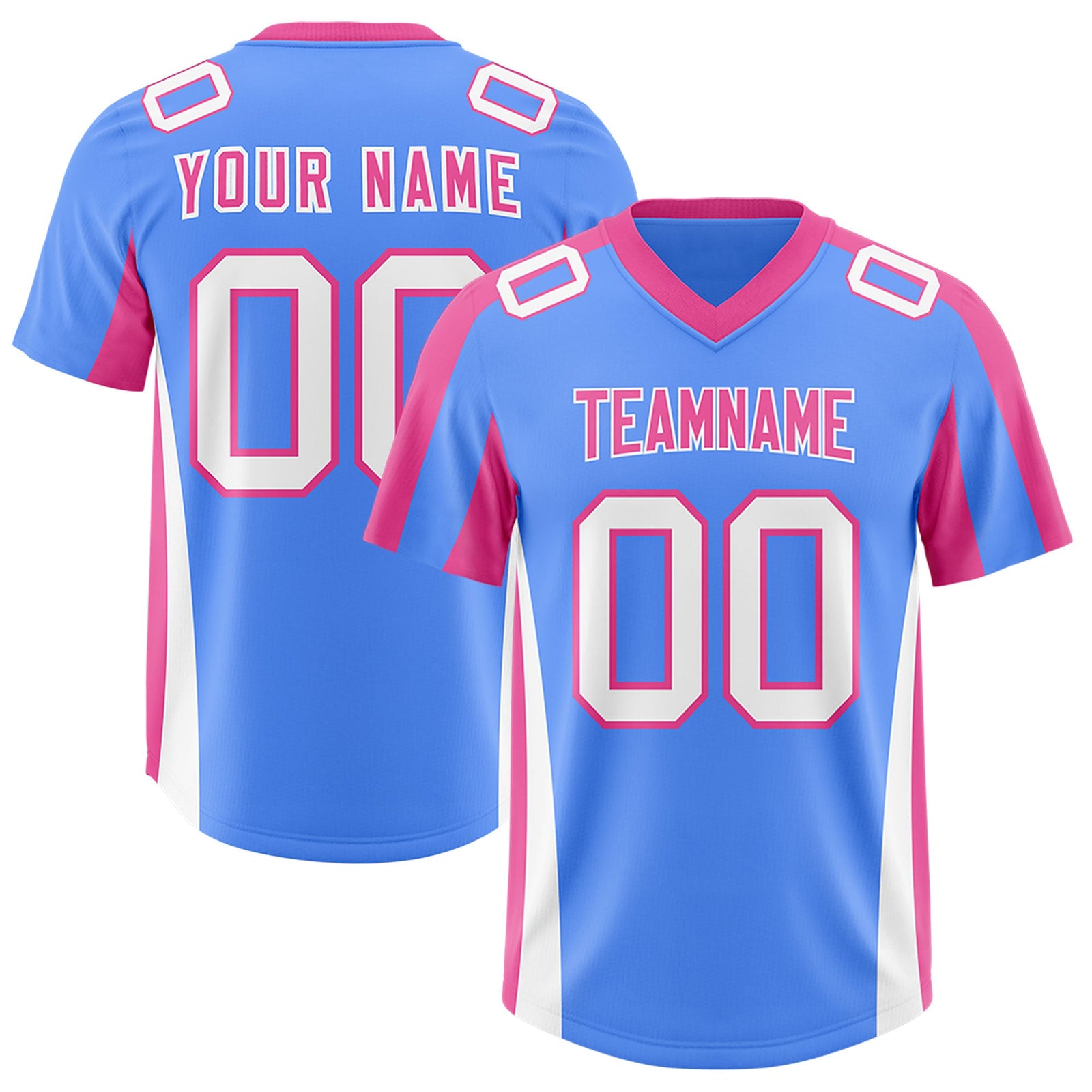 Custom Powder Blue Pink Side Stripe Pattern Authentic Football Jersey