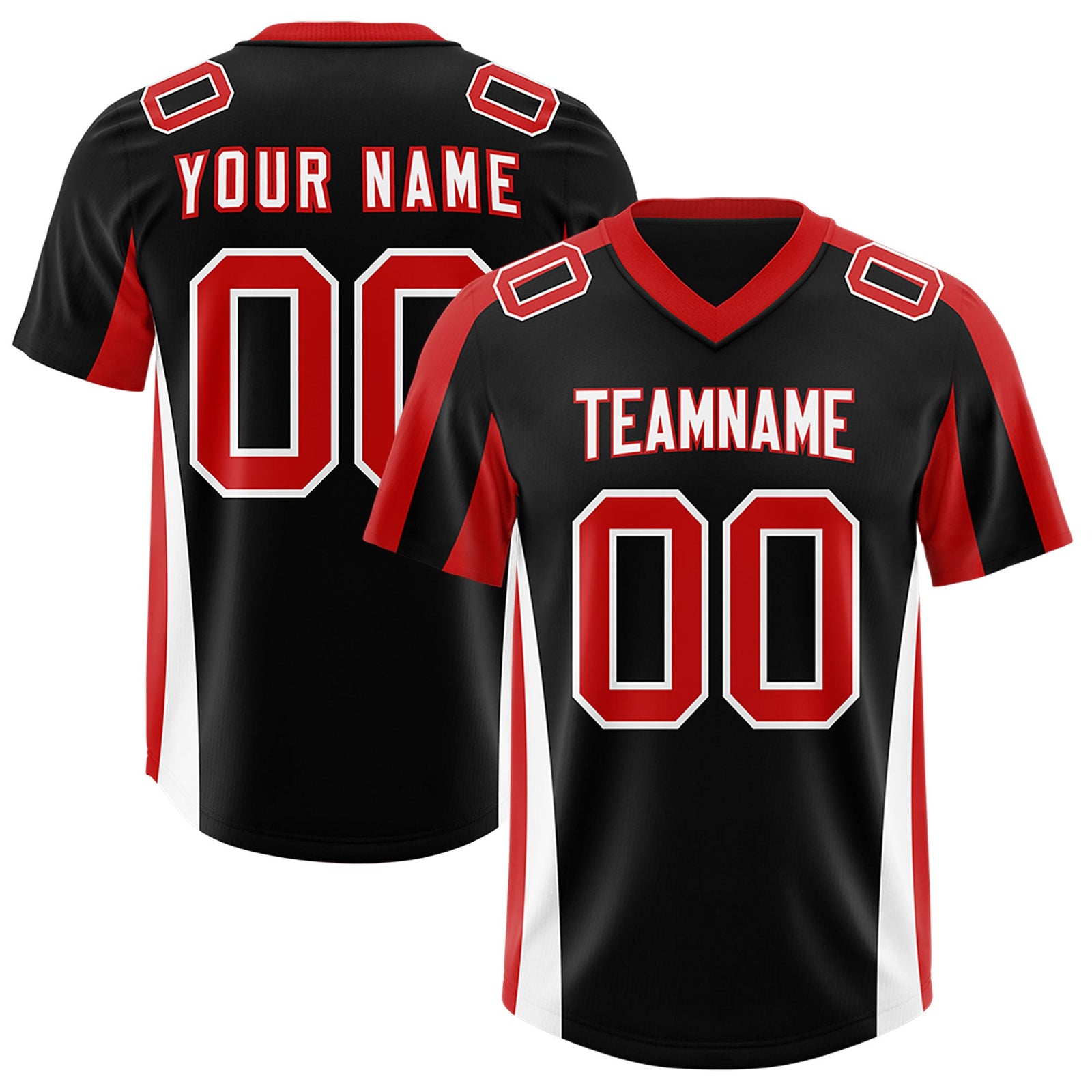Custom Black Red Side Stripe Pattern Authentic Football Jersey