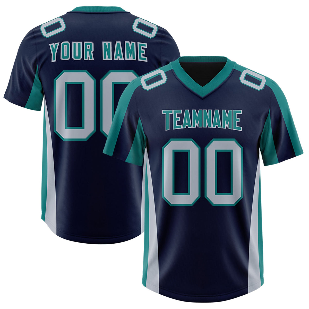 Custom Navy Aqua Side Stripe Pattern Authentic Football Jersey
