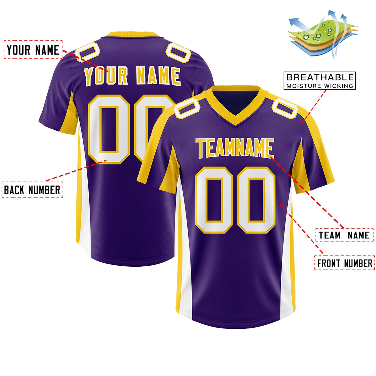 Custom Purple Gold Side Stripe Pattern Authentic Football Jersey