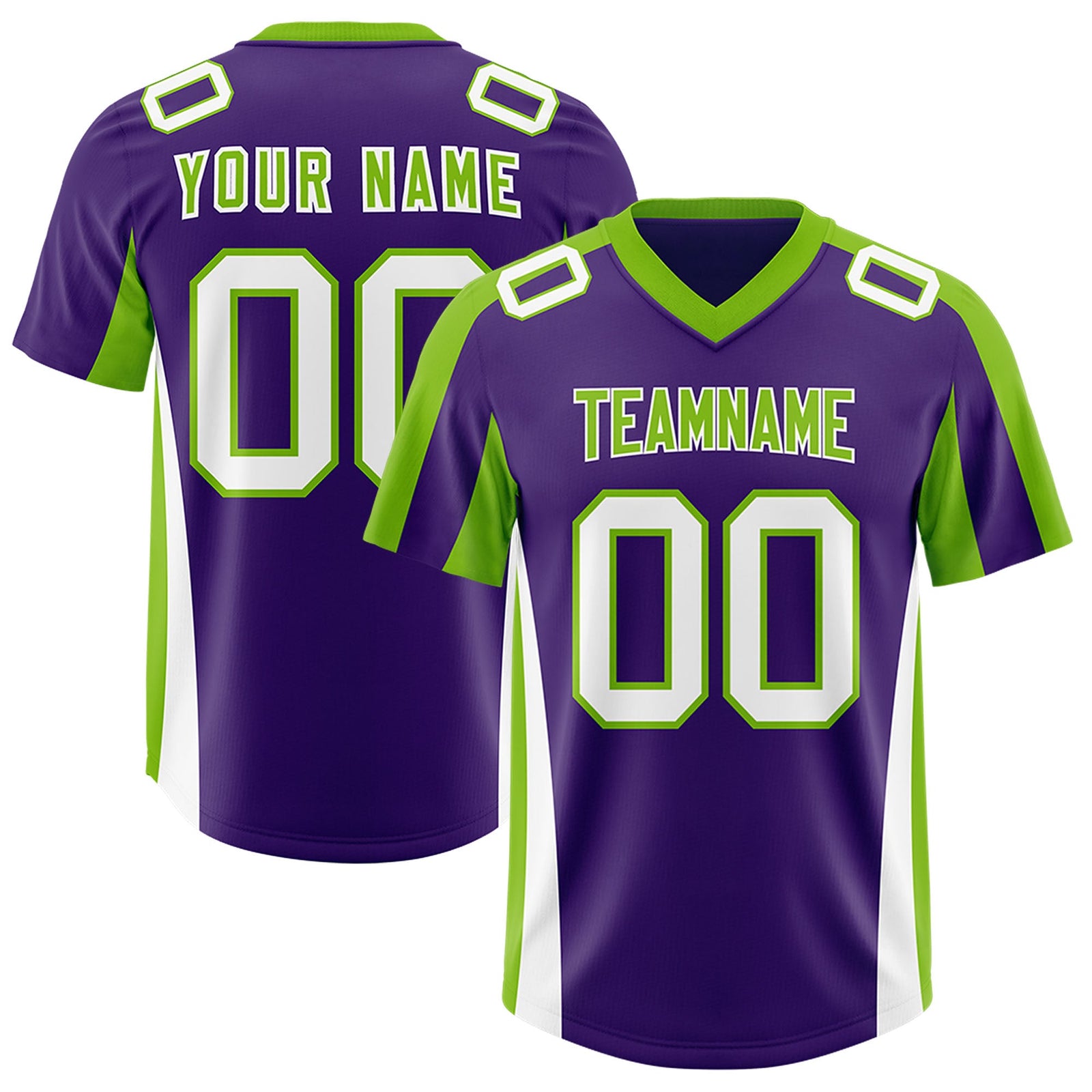 Custom Purple Neon Green Side Stripe Pattern Authentic Football Jersey
