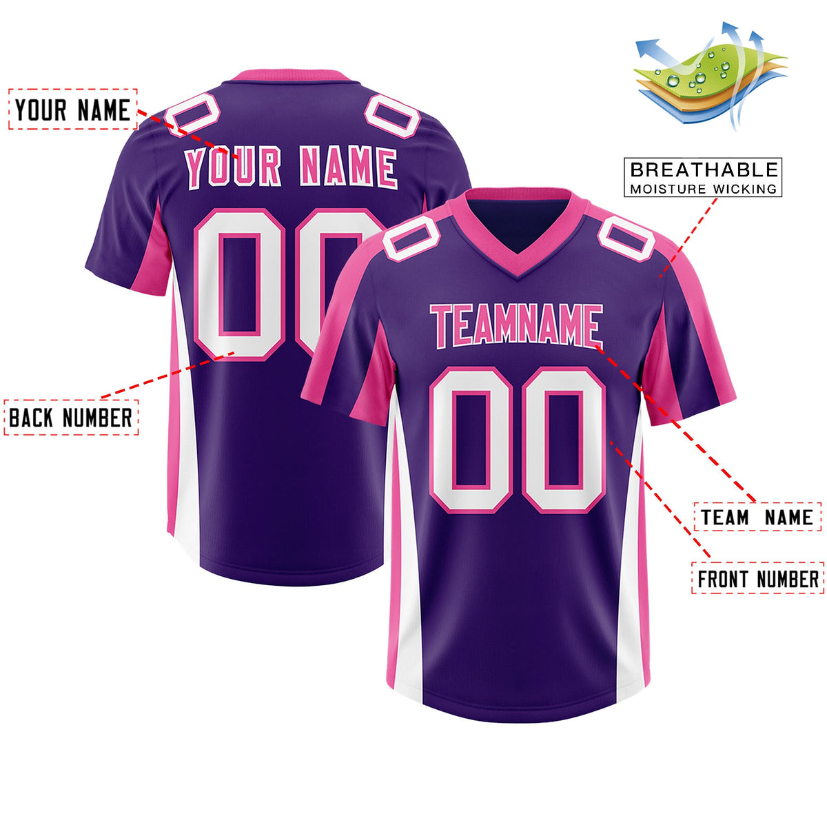 Custom Purple Pink Side Stripe Pattern Authentic Football Jersey