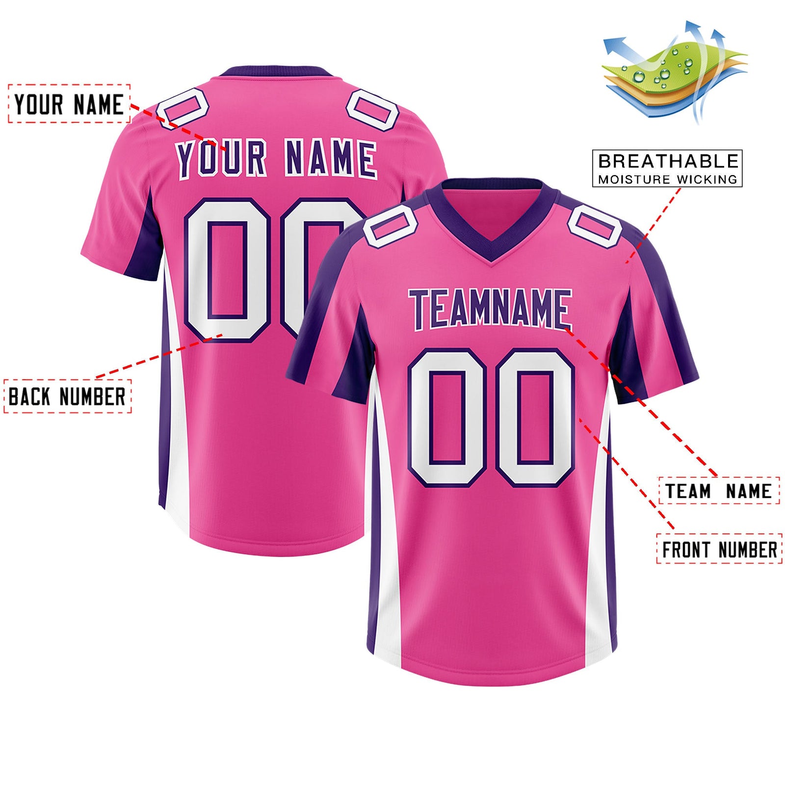 Custom Pink Purple Side Stripe Pattern Authentic Football Jersey